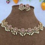 Lotus Shaped 2gm Gold Plated Necklace Set For Woman