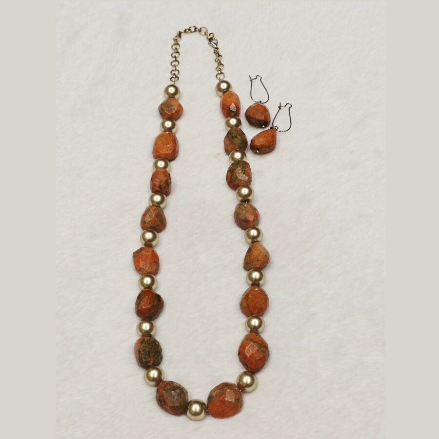 Unakite Faceted Nugget Beads Necklace