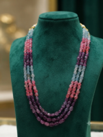 Multi Gemstone 3-Strand Tumbled Bead Necklace – Aqua, Pink & Purple - Image 2