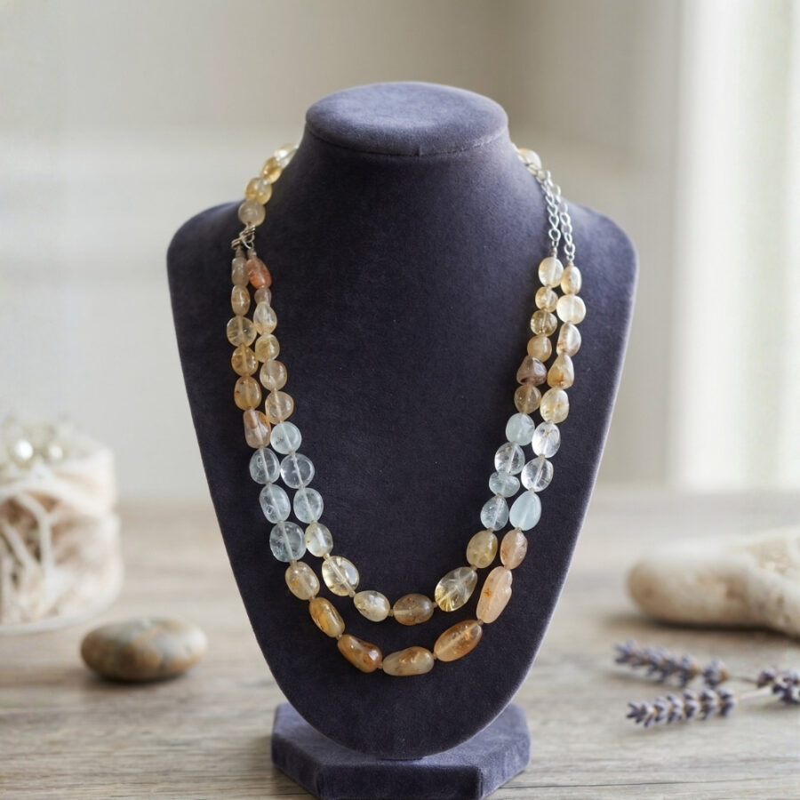Real Golden Rutile and Barriel Stone Necklace