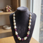 Fresh Water Barooka Pearl Necklace with Swaroski and Ruby