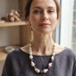 Fresh Water Barooka Pearl Necklace with Swaroski and Ruby - Image 2