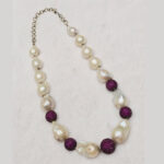 Fresh Water Barooka Pearl Necklace with Swaroski and Ruby - Image 3