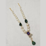 Fresh Water Barooka Pearl Necklace with Emerald Silver and Swaroski - Image 3