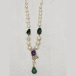 Fresh Water Barooka Pearl Necklace with Emerald Silver and Swaroski - Image 4