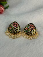 Tanjore Art on Agate Stone Earrings - Image 2