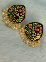 Tanjore Art on Agate Stone Earrings - Image 3