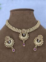 Gold Plated Stone Studded Necklace Set for Women - Image 3